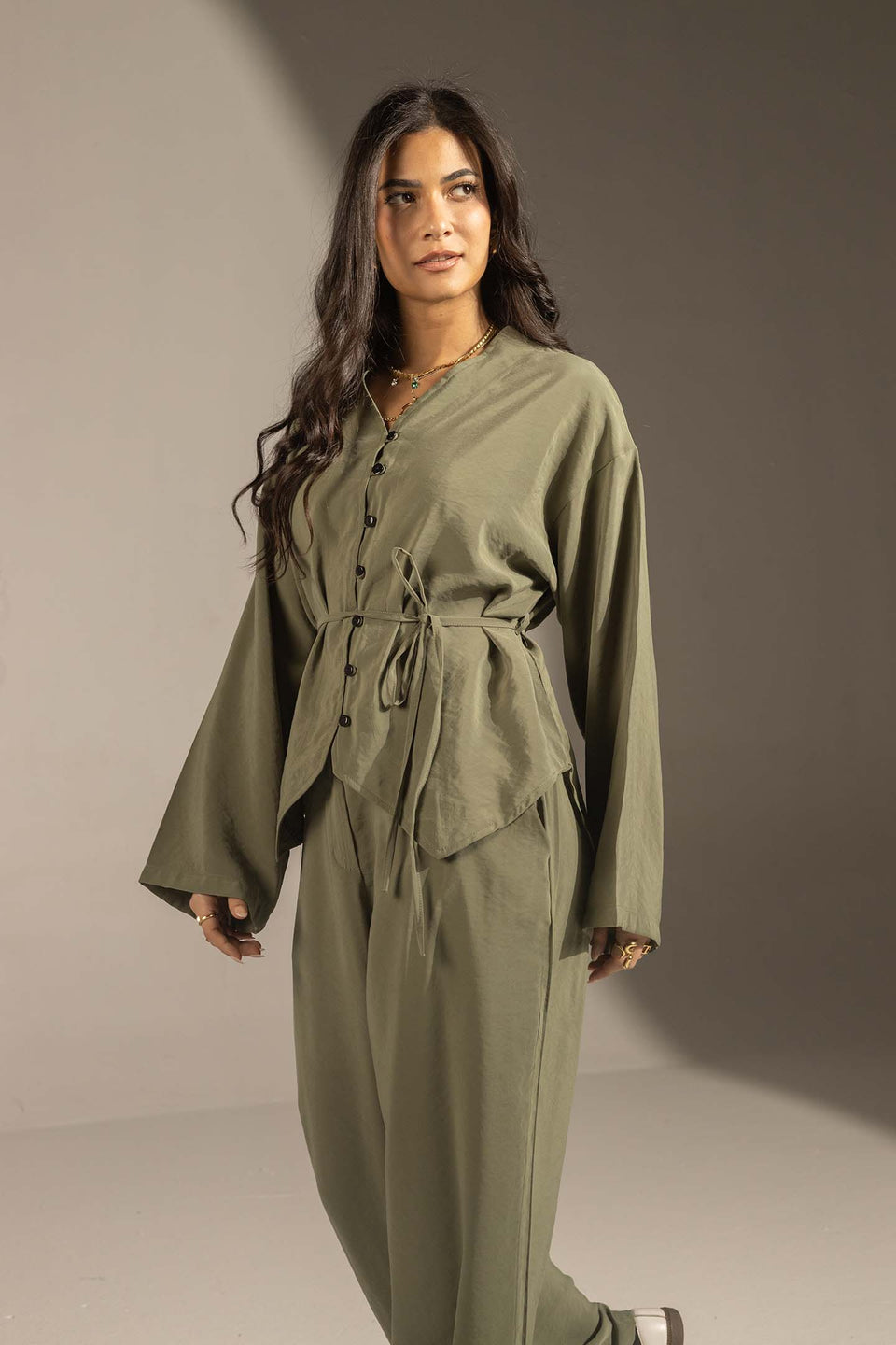 Olive Relaxed Fit Tied Set