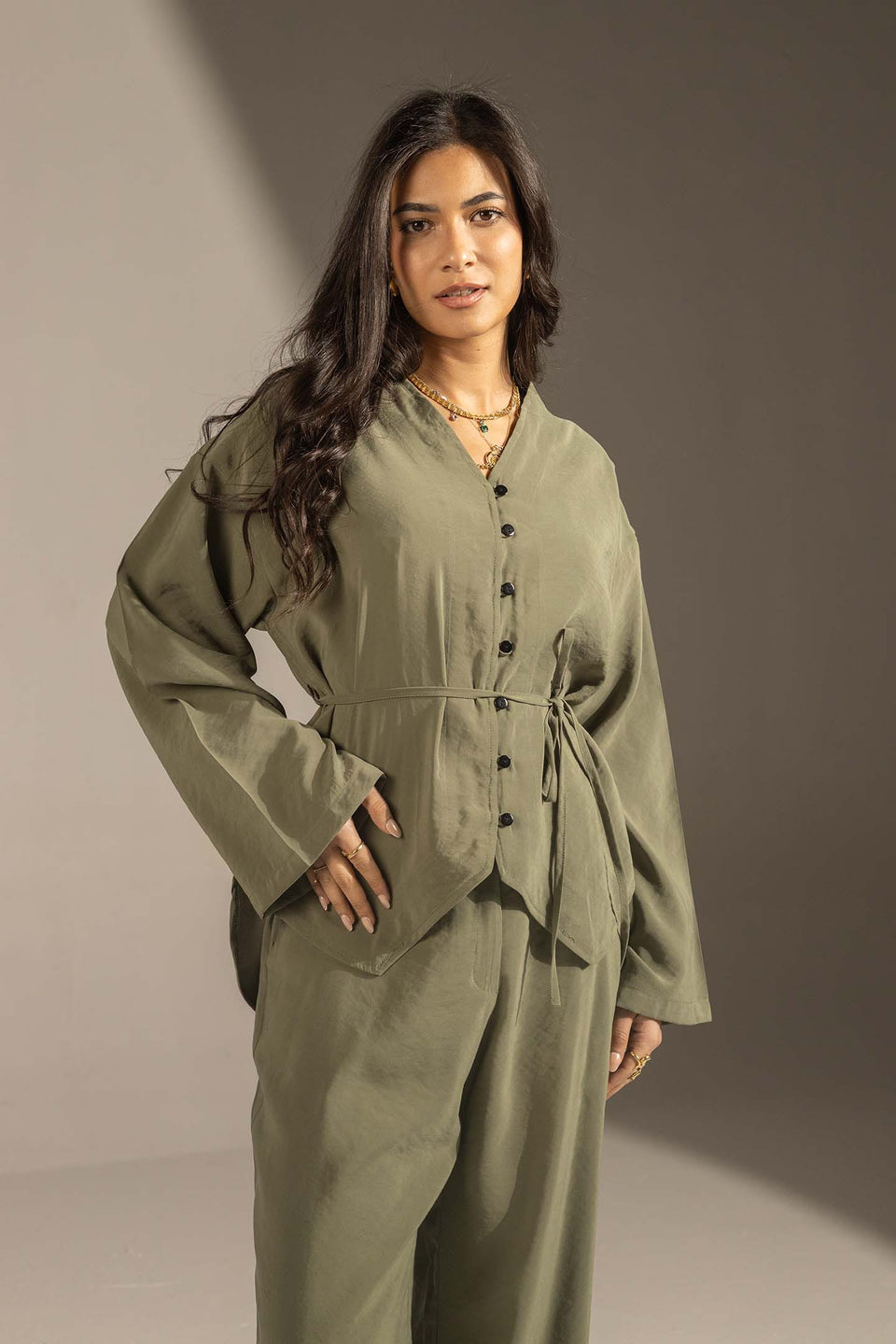 Olive Relaxed Fit Tied Set