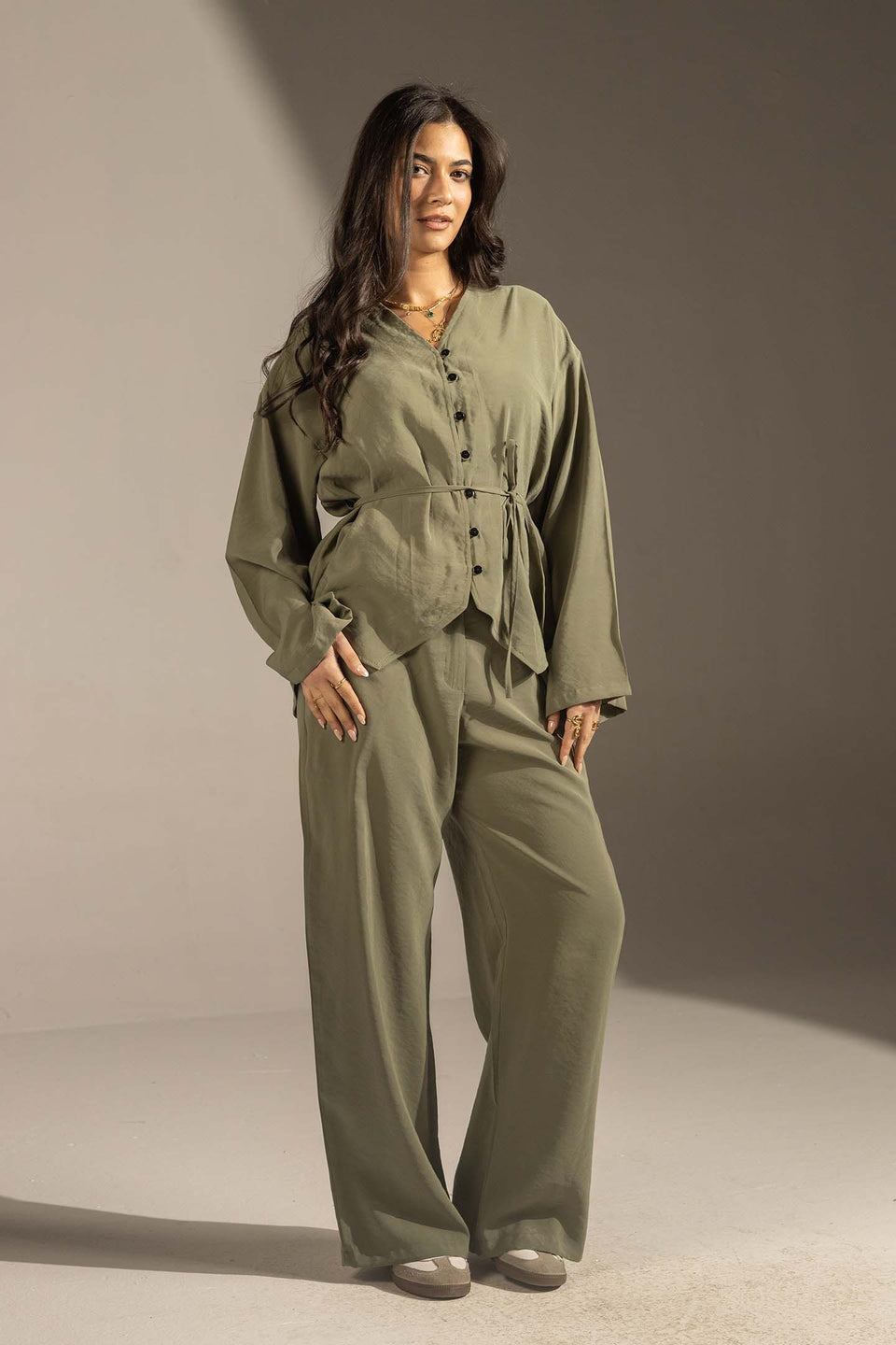 Olive Relaxed Fit Tied Set