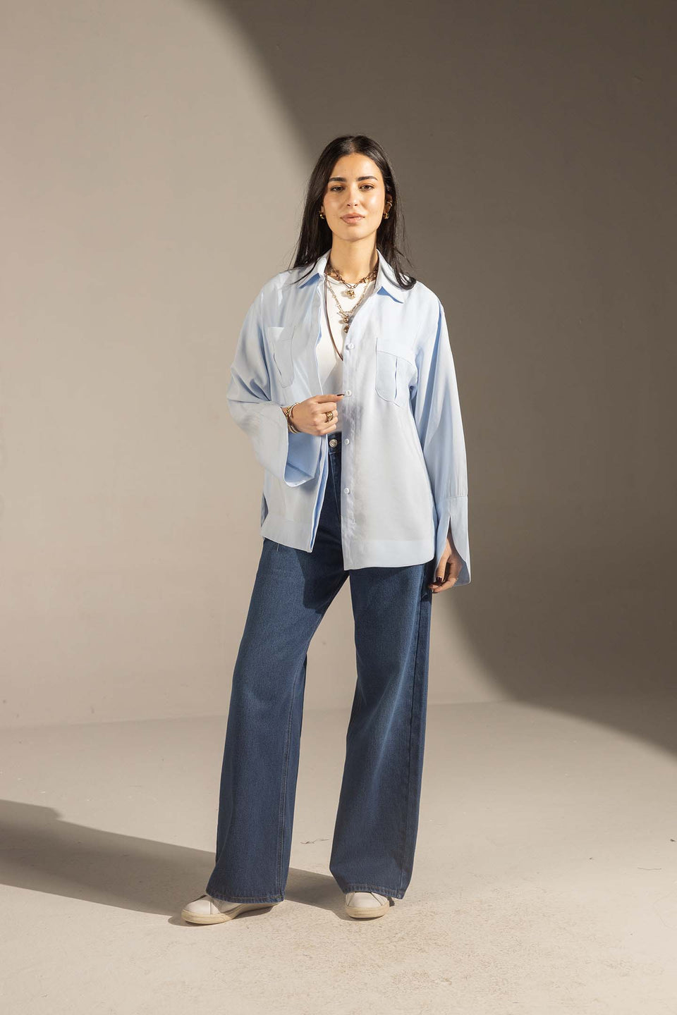 Blue Relaxed Fit Double-Pocket Shirt