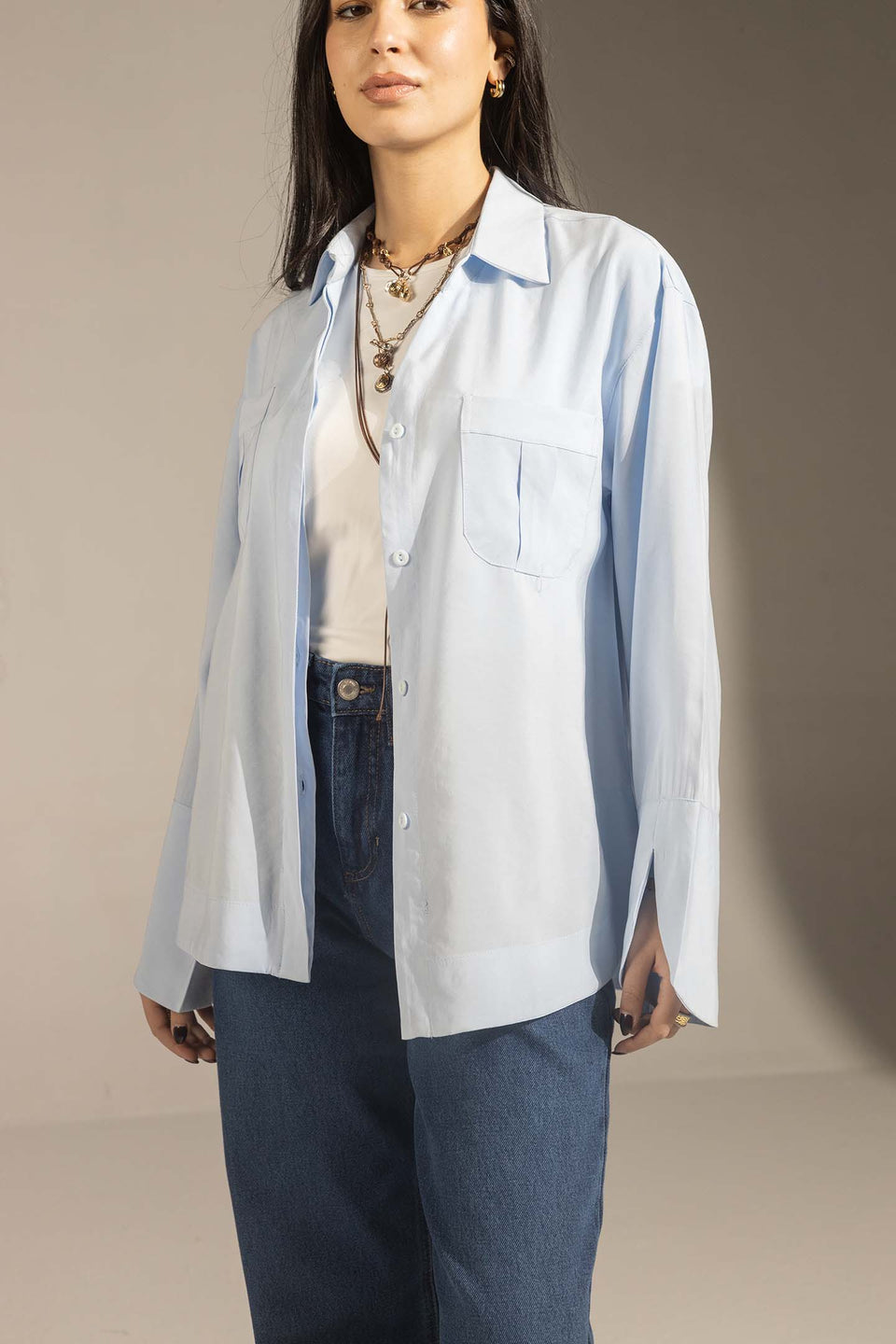 Blue Relaxed Fit Double-Pocket Shirt