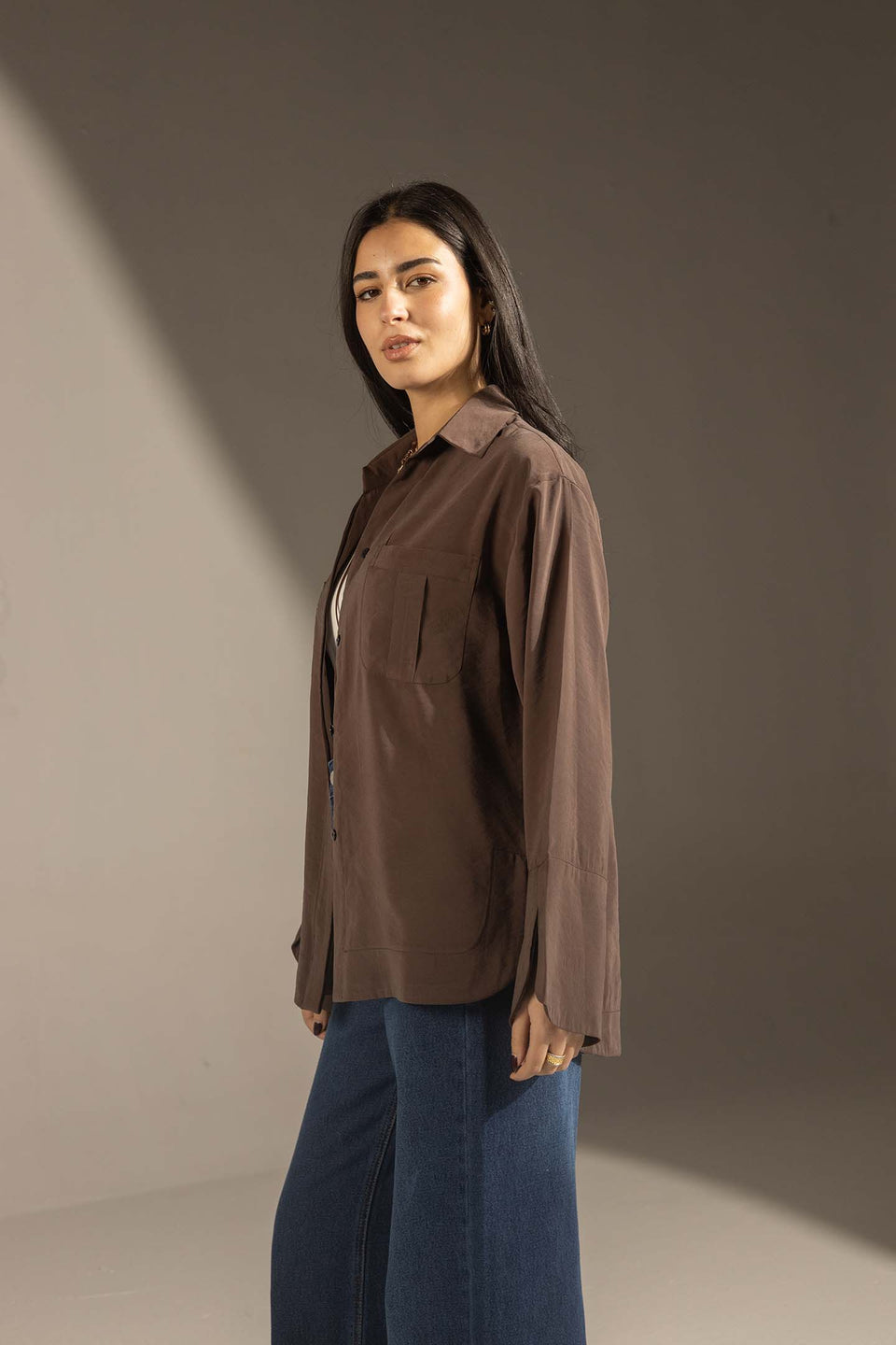 Brown Relaxed Fit Double-Pocket Shirt