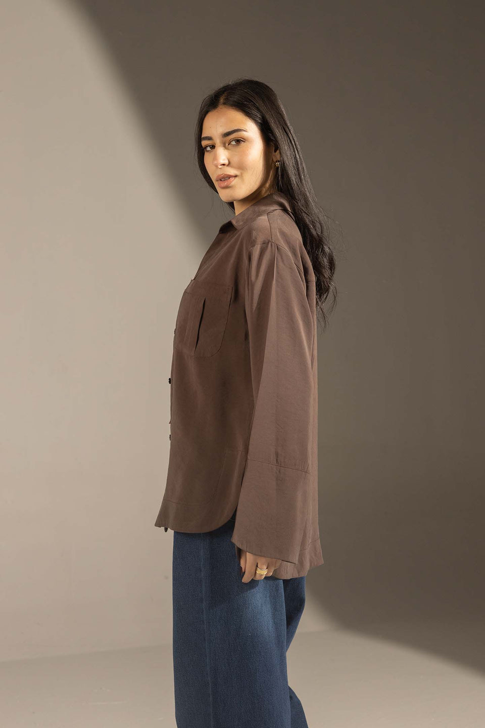 Brown Relaxed Fit Double-Pocket Shirt