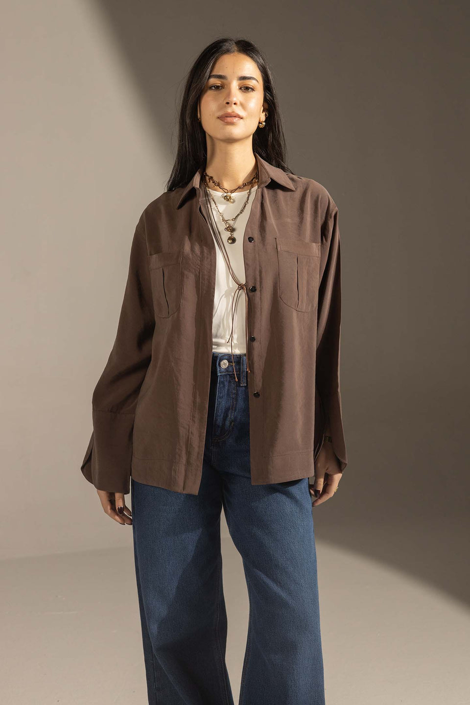 Brown Relaxed Fit Double-Pocket Shirt