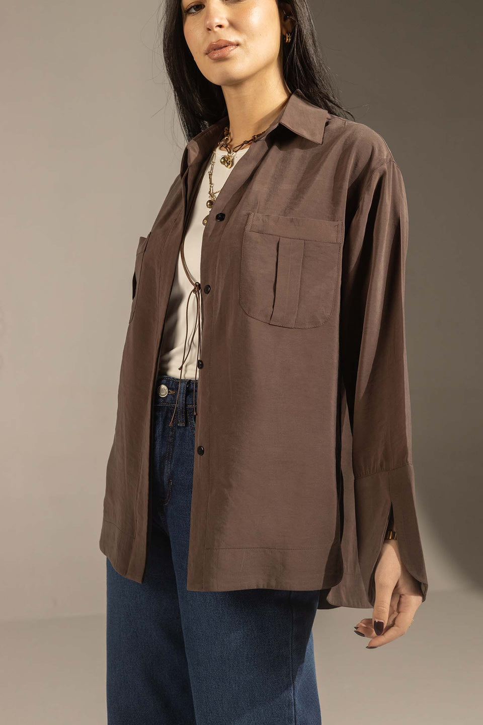 Brown Relaxed Fit Double-Pocket Shirt