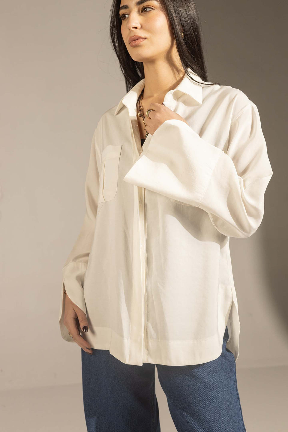 White Relaxed Fit Double-Pocket Shirt