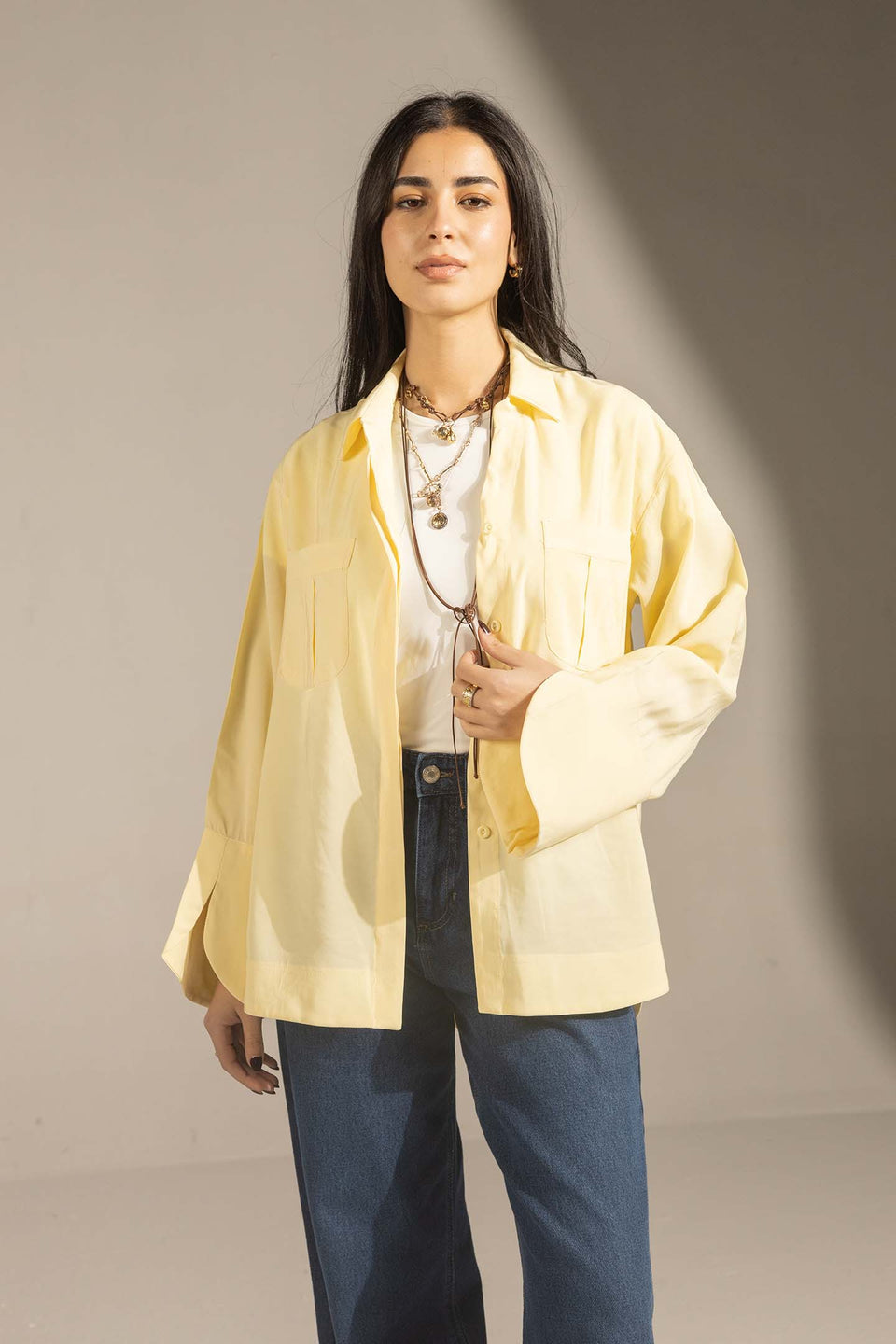 Yellow Relaxed Fit Double-Pocket Shirt