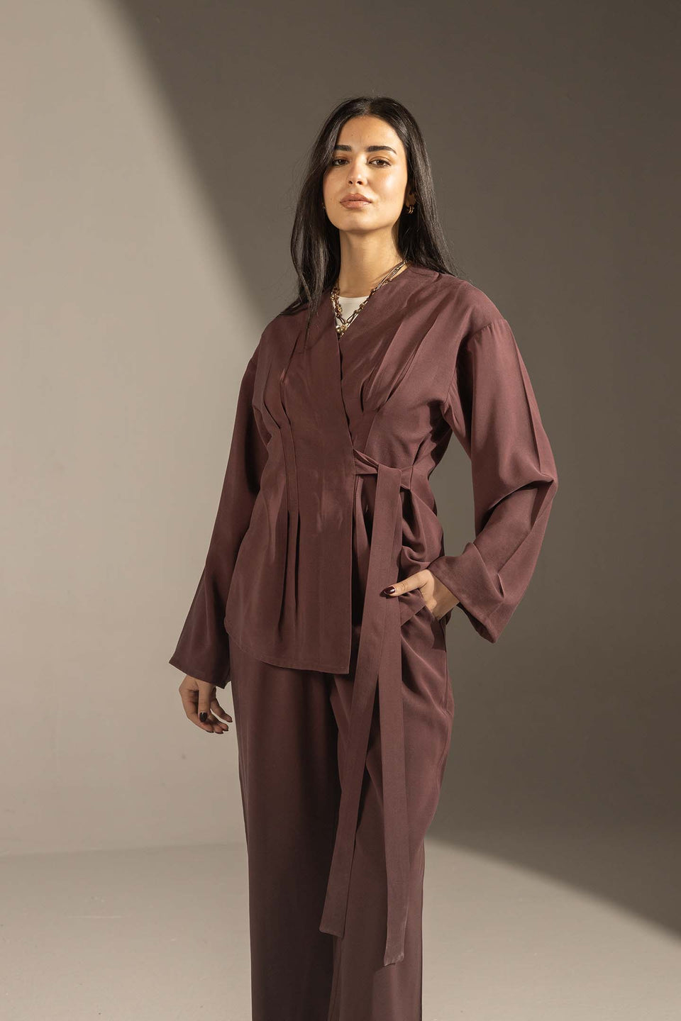 Burgundy Elegant Wrap Co-Ord Set