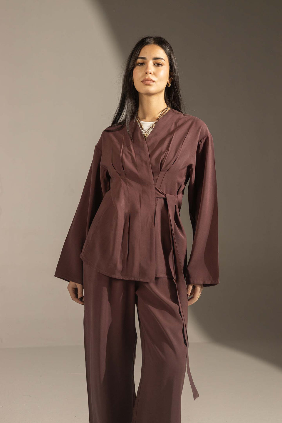 Burgundy Elegant Wrap Co-Ord Set