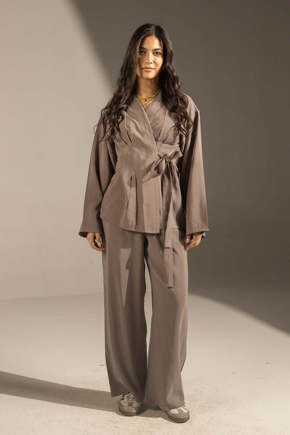 Coffe Elegant Wrap Co-Ord Set