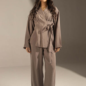 Coffe Elegant Wrap Co-Ord Set