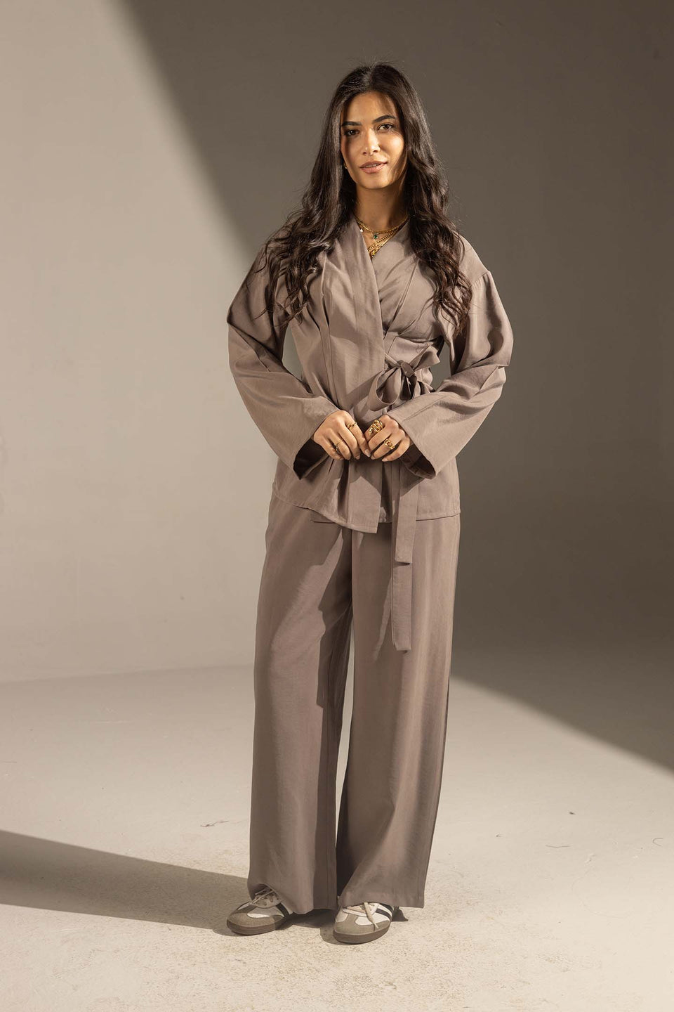 Coffe Elegant Wrap Co-Ord Set