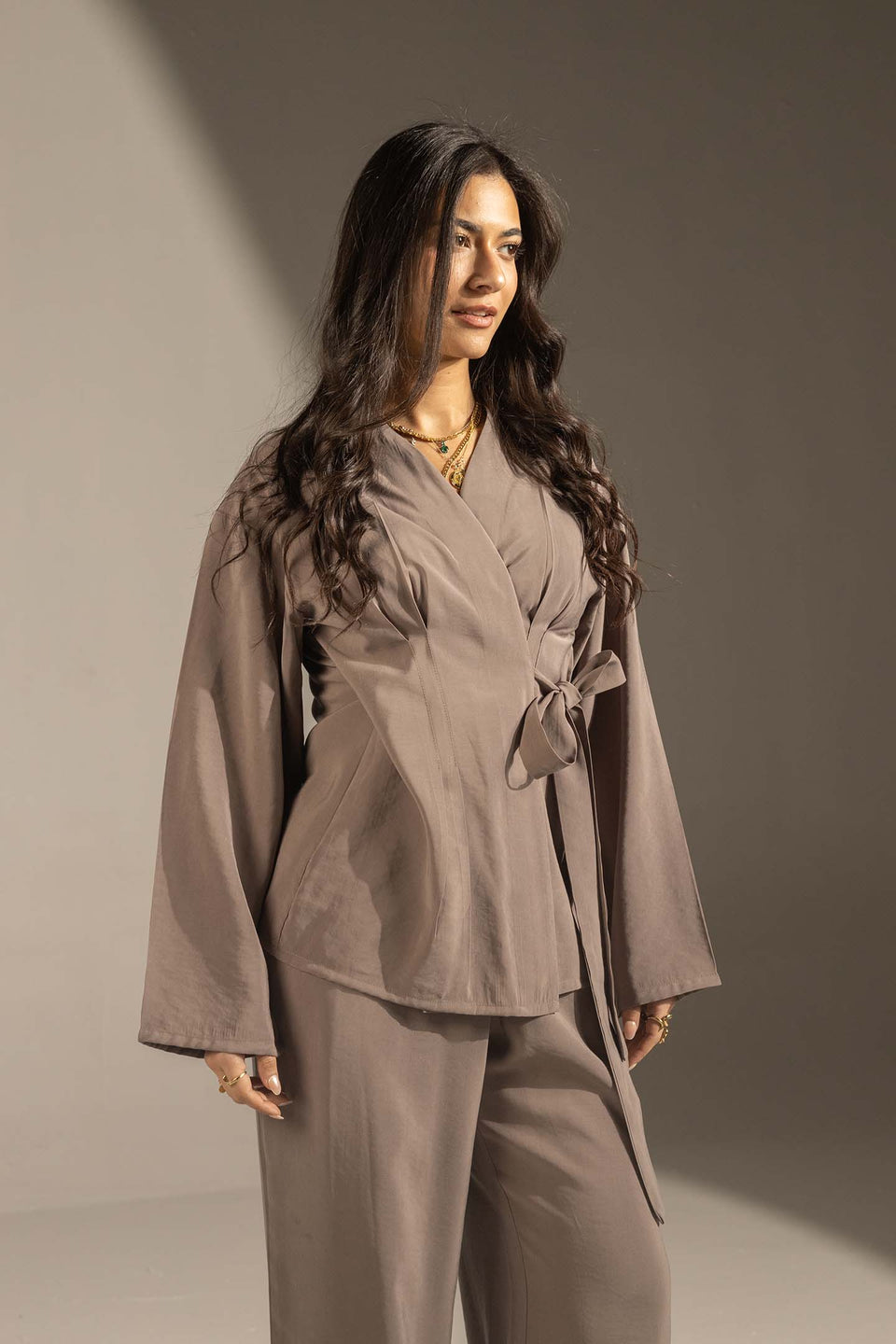 Coffe Elegant Wrap Co-Ord Set