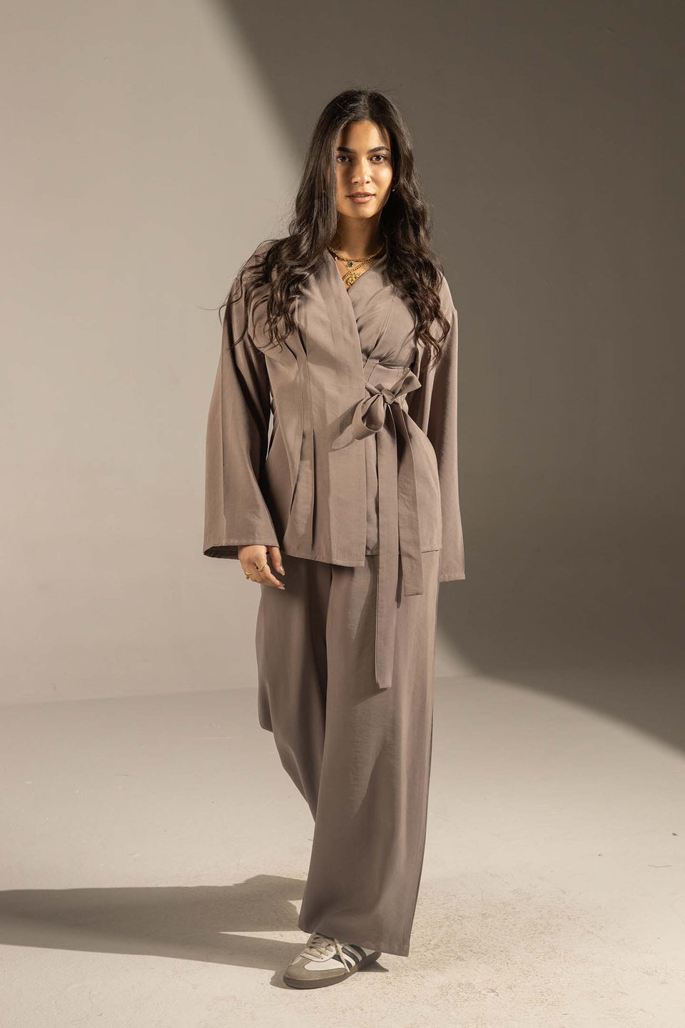 Coffe Elegant Wrap Co-Ord Set