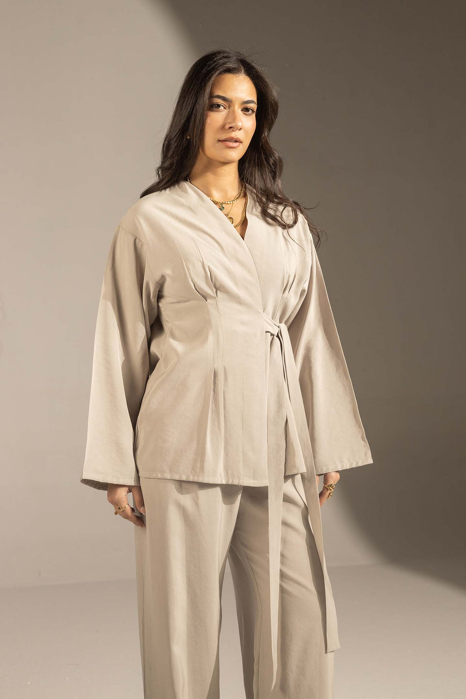 Grey Elegant Wrap Co-Ord Set