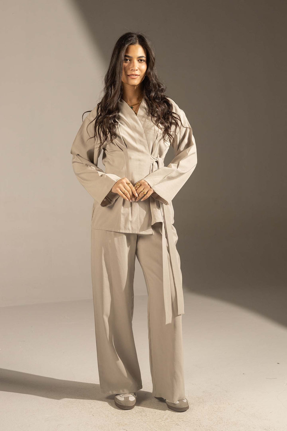 Grey Elegant Wrap Co-Ord Set