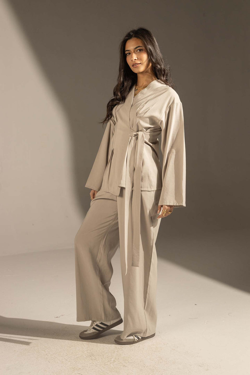 Grey Elegant Wrap Co-Ord Set