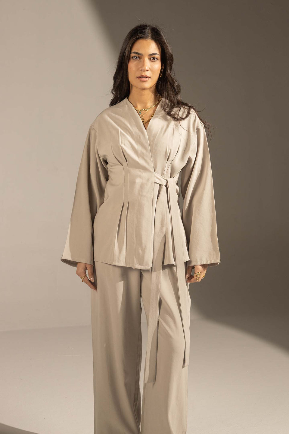 Grey Elegant Wrap Co-Ord Set