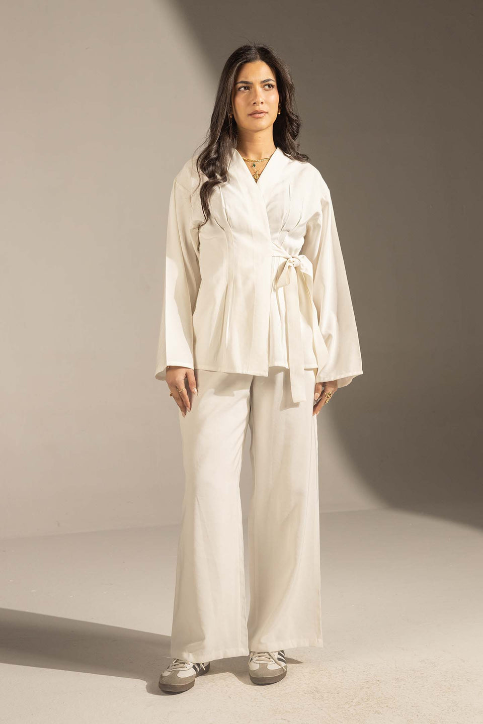 White Elegant Wrap Co-Ord Set