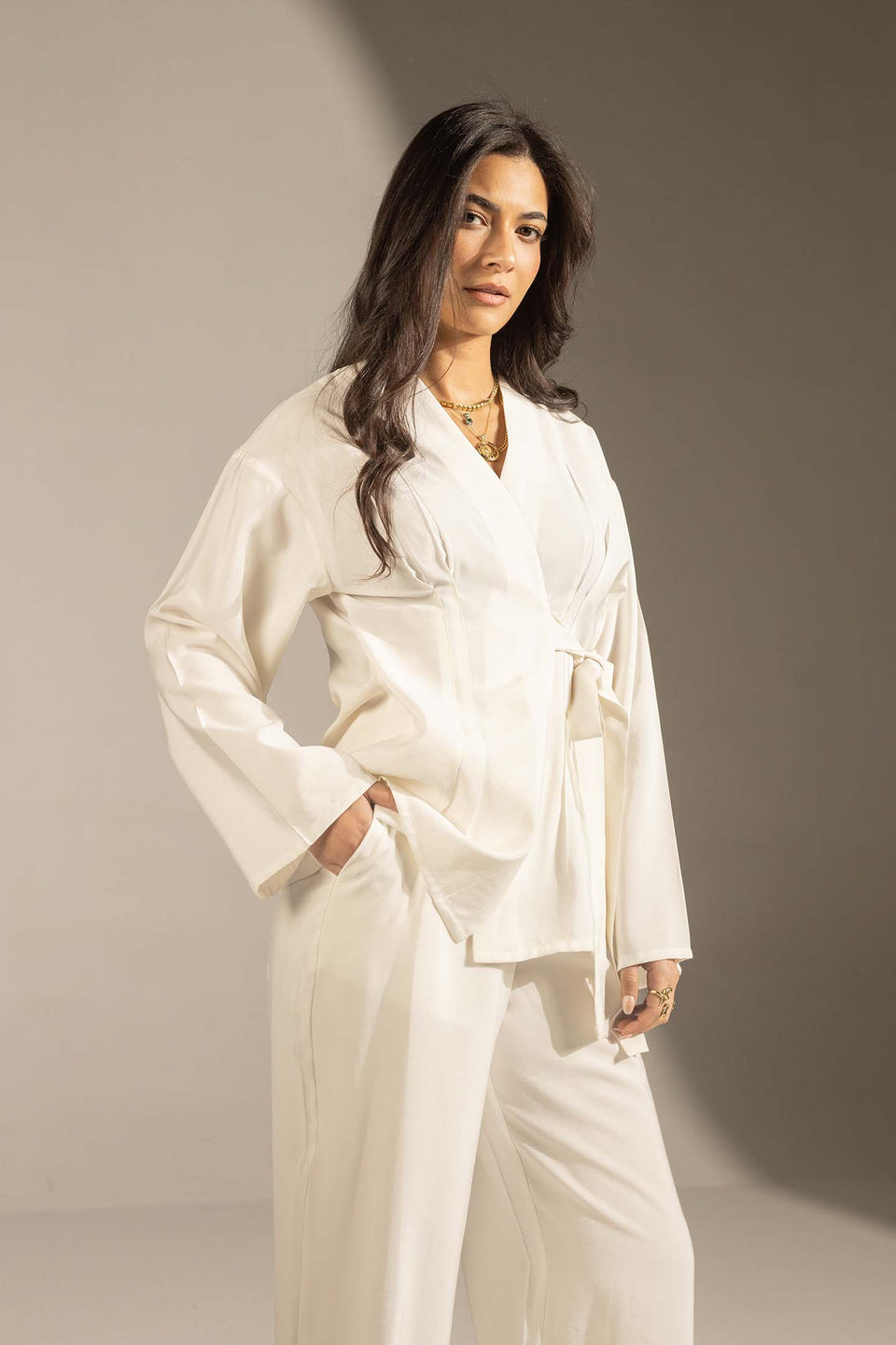 White Elegant Wrap Co-Ord Set