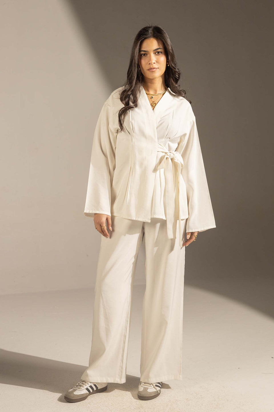 White Elegant Wrap Co-Ord Set