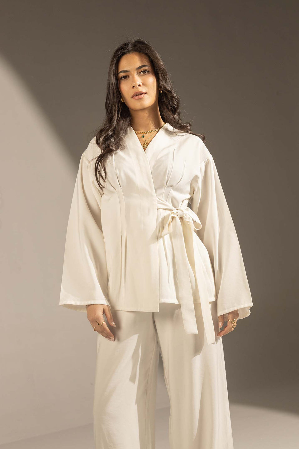 White Elegant Wrap Co-Ord Set