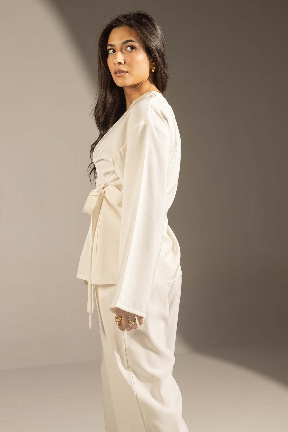 White Elegant Wrap Co-Ord Set