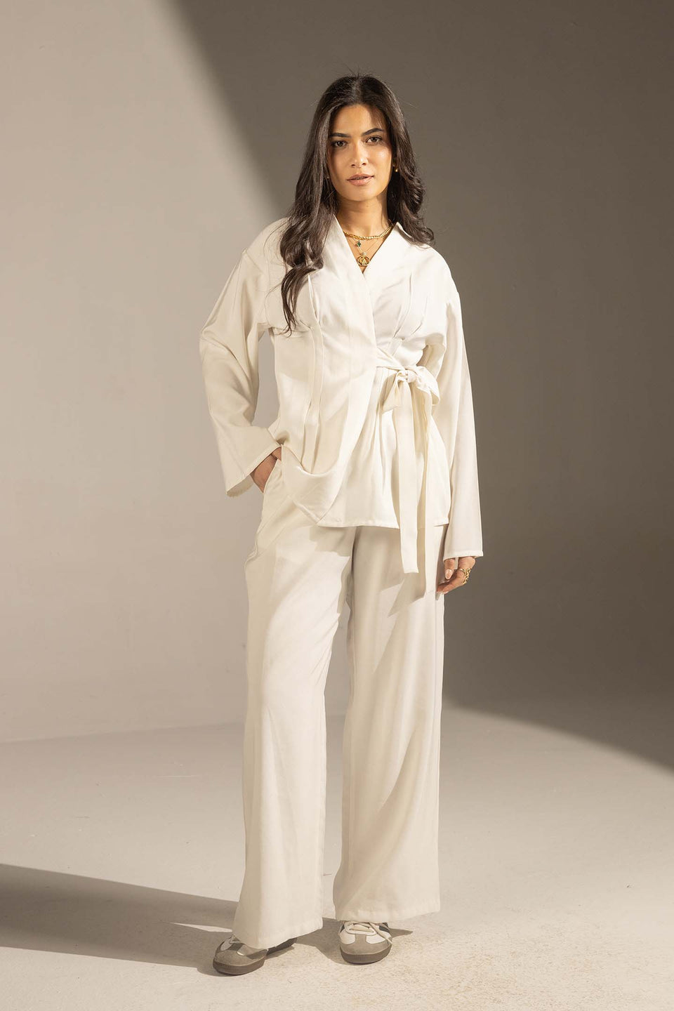 White Elegant Wrap Co-Ord Set