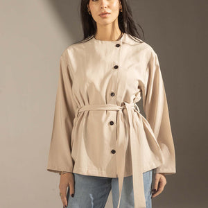 Beige Structured Belted Blouse