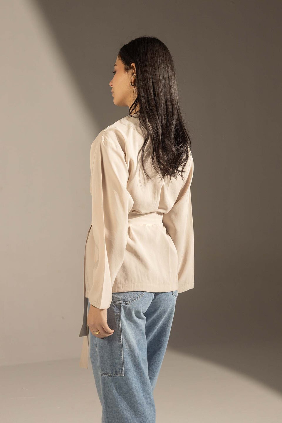 Beige Structured Belted Blouse