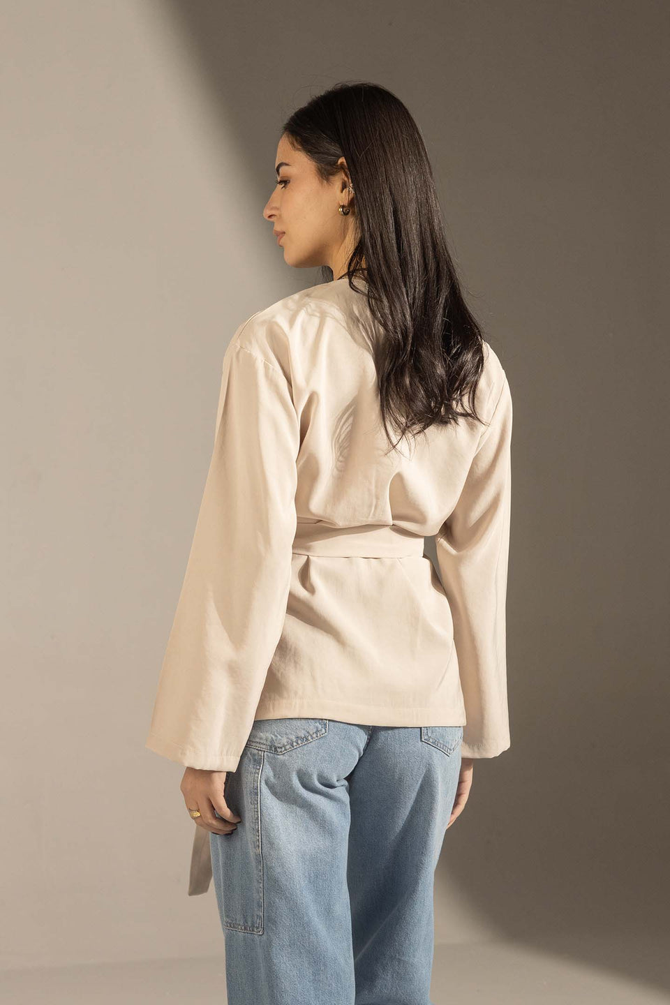 Beige Structured Belted Blouse