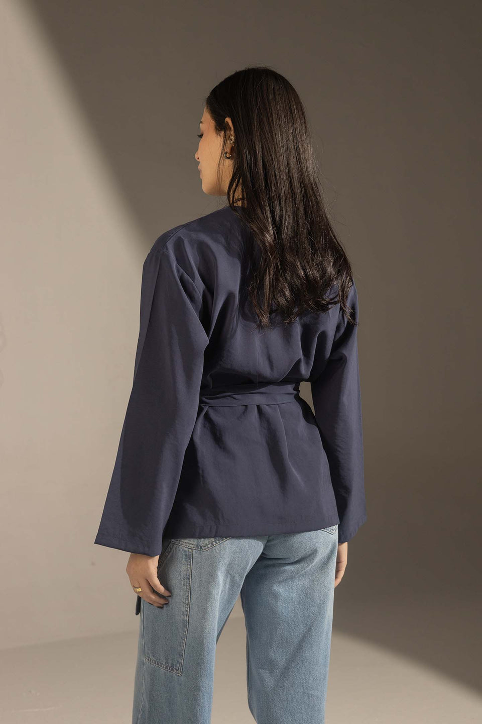 Navy Structured Belted Blouse