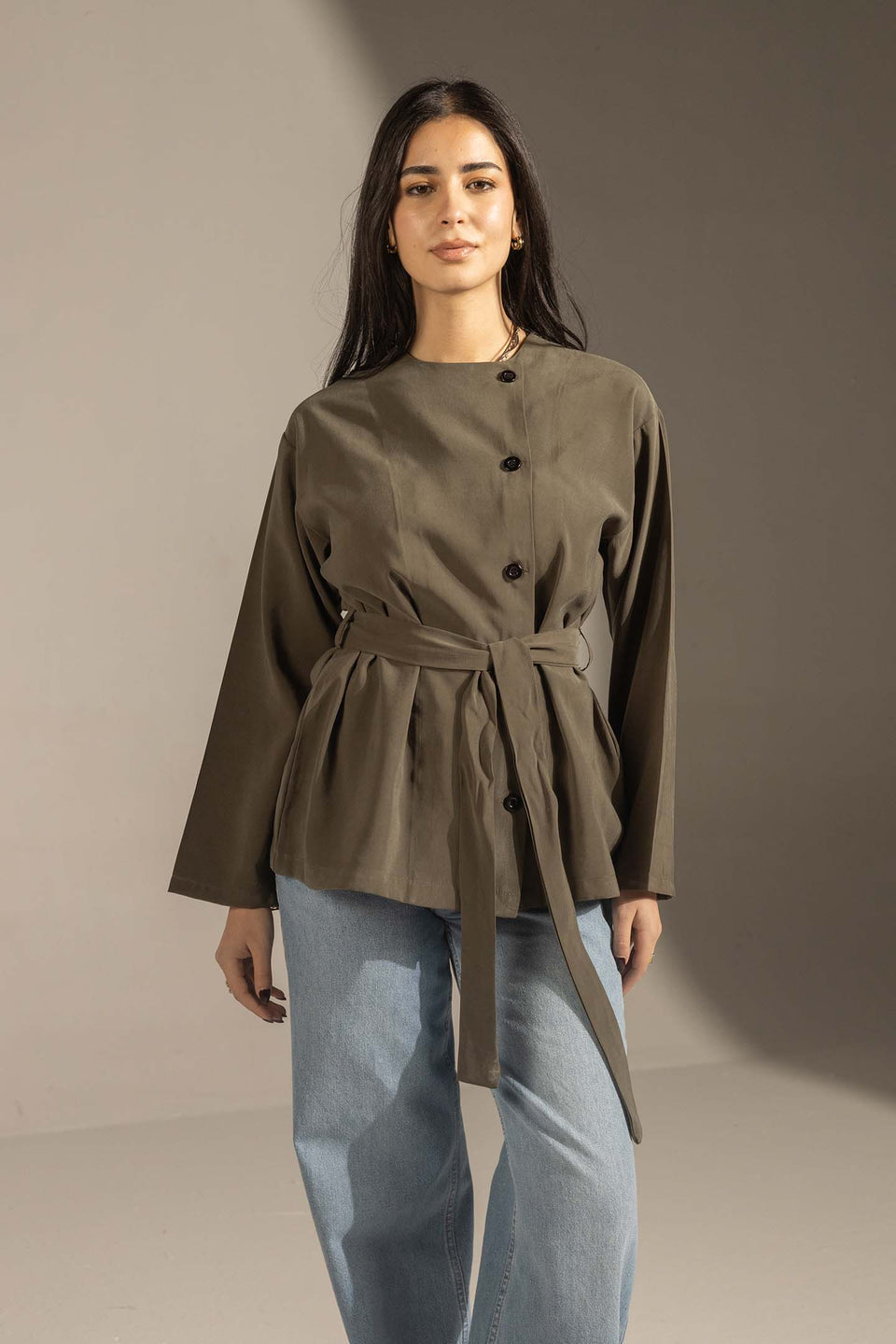 Olive Structured Belted Blouse