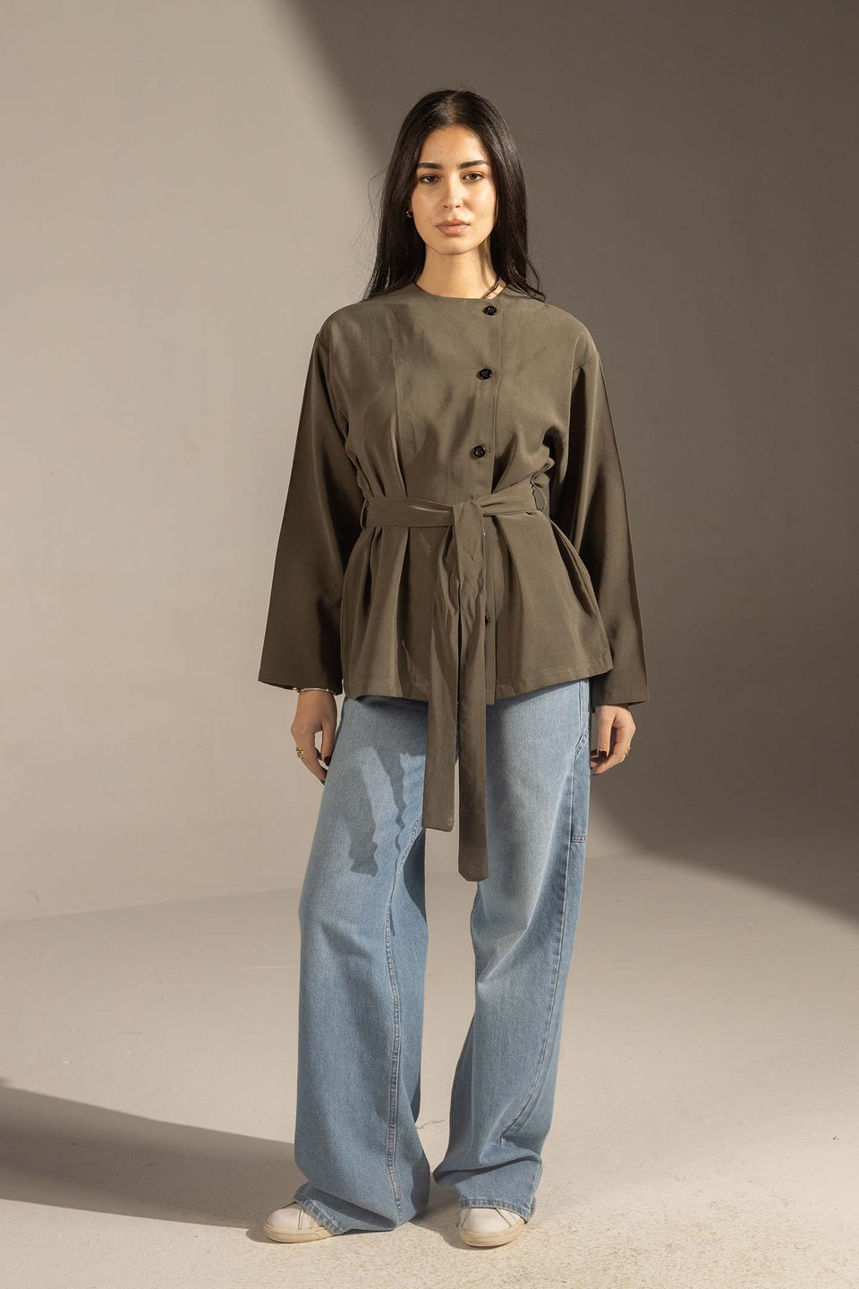 Olive Structured Belted Blouse