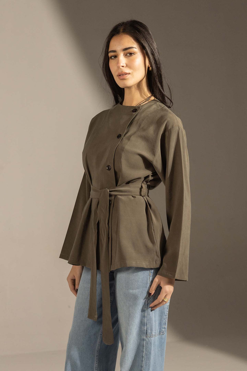 Olive Structured Belted Blouse