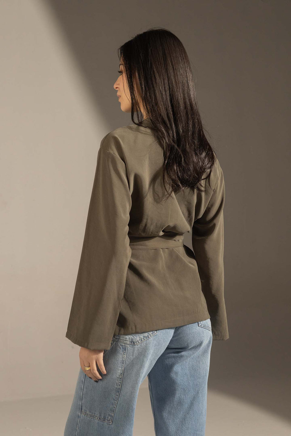 Olive Structured Belted Blouse