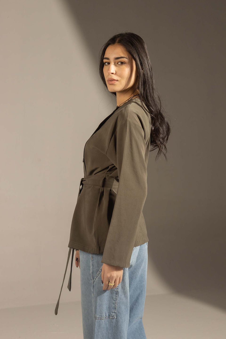 Olive Structured Belted Blouse