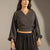 Black Elegant Wrap Blouse with Tie Sleeves