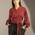 Burgundy Elegant Wrap Blouse with Tie Sleeves