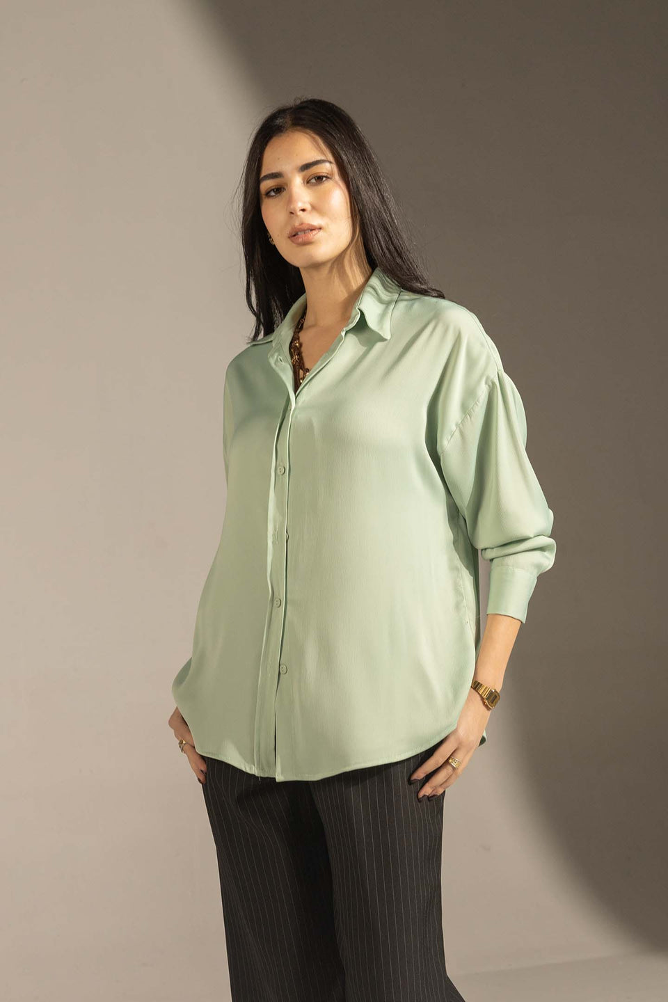 Bestag Soft Satin Relaxed Button-Up Shirt