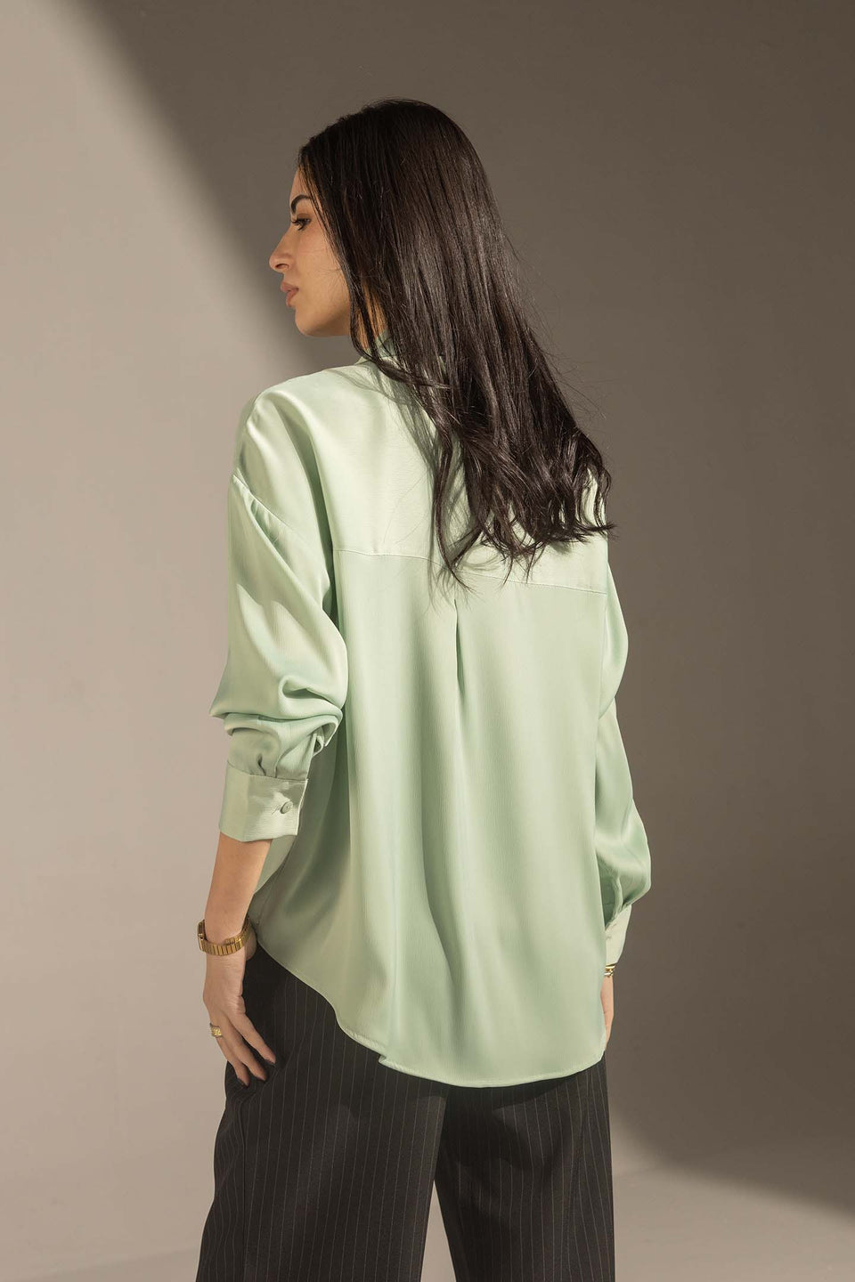 Bestag Soft Satin Relaxed Button-Up Shirt