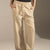 Beige Pinstriped Wide-Leg Elastic Waist Pants