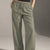 Olive Pinstriped Wide-Leg Elastic Waist Pants