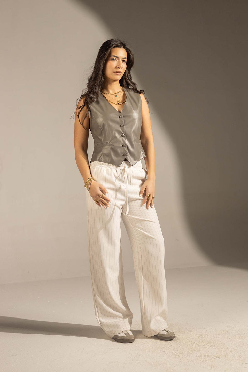 Grey Tailored Faux Leather Vest