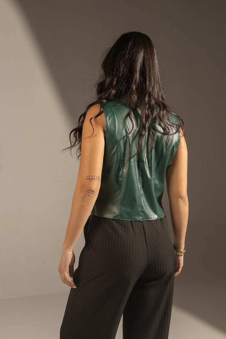 Olive Tailored Faux Leather Vest