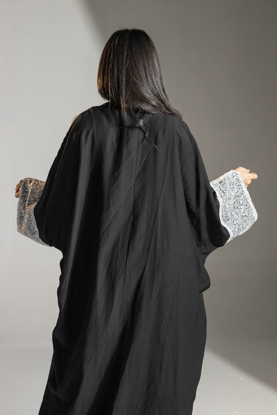 Black Embroidered Sleeve Long Cardigan
