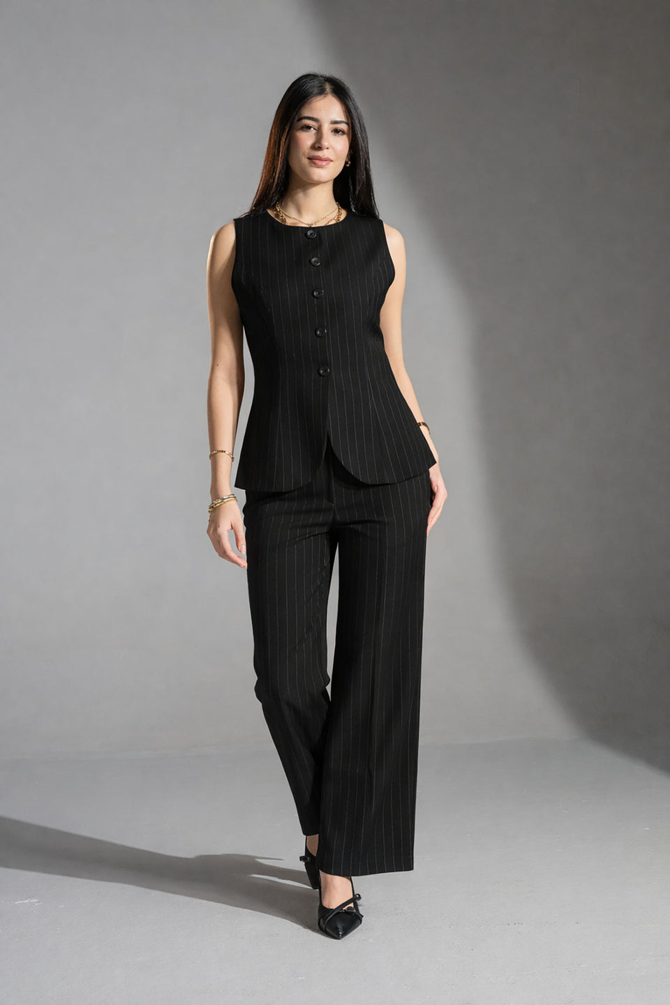 Black Tailored Pinstripe Vest
