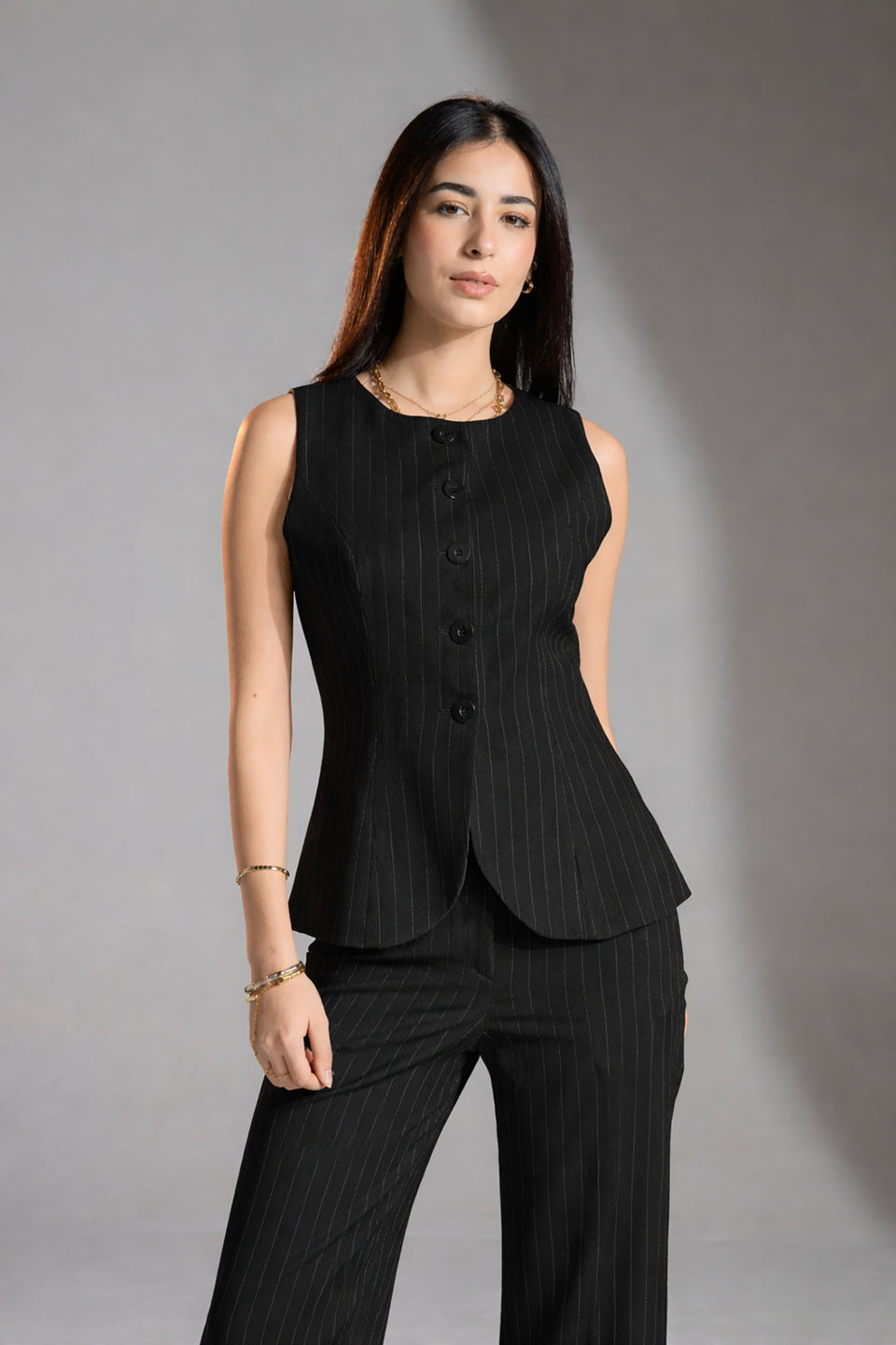 Black Tailored Pinstripe Vest