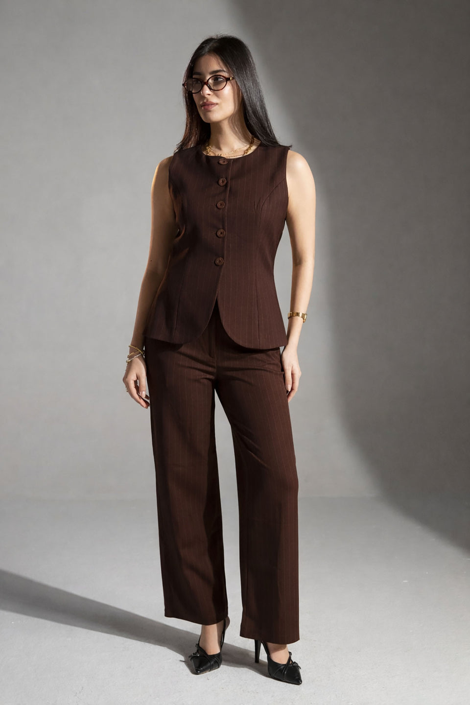 Brown Tailored Pinstripe Vest