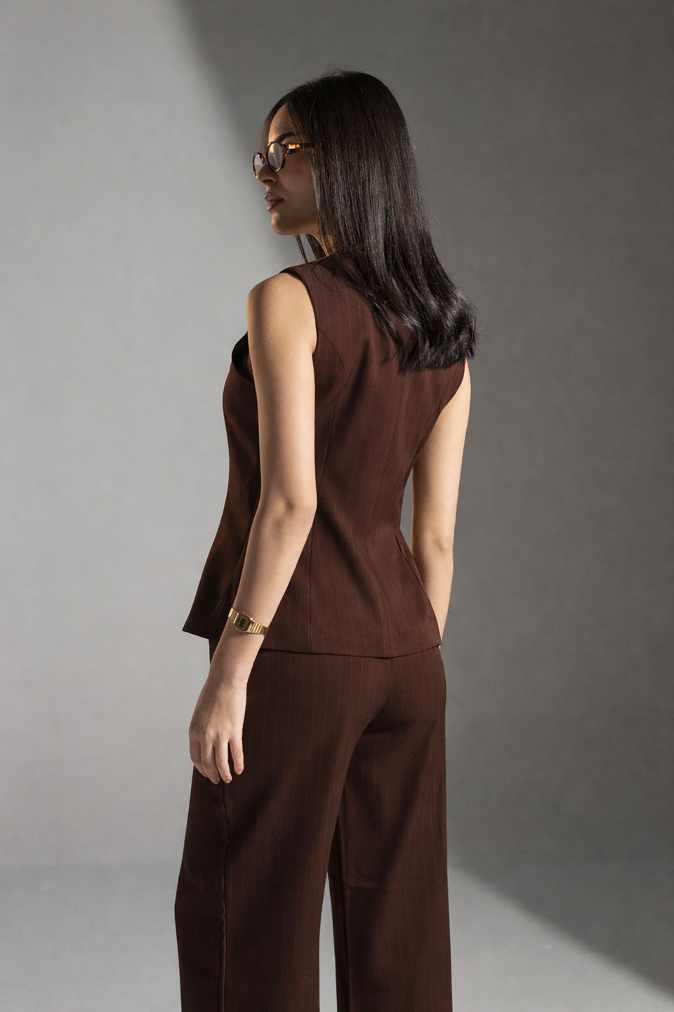 Brown Tailored Pinstripe Vest